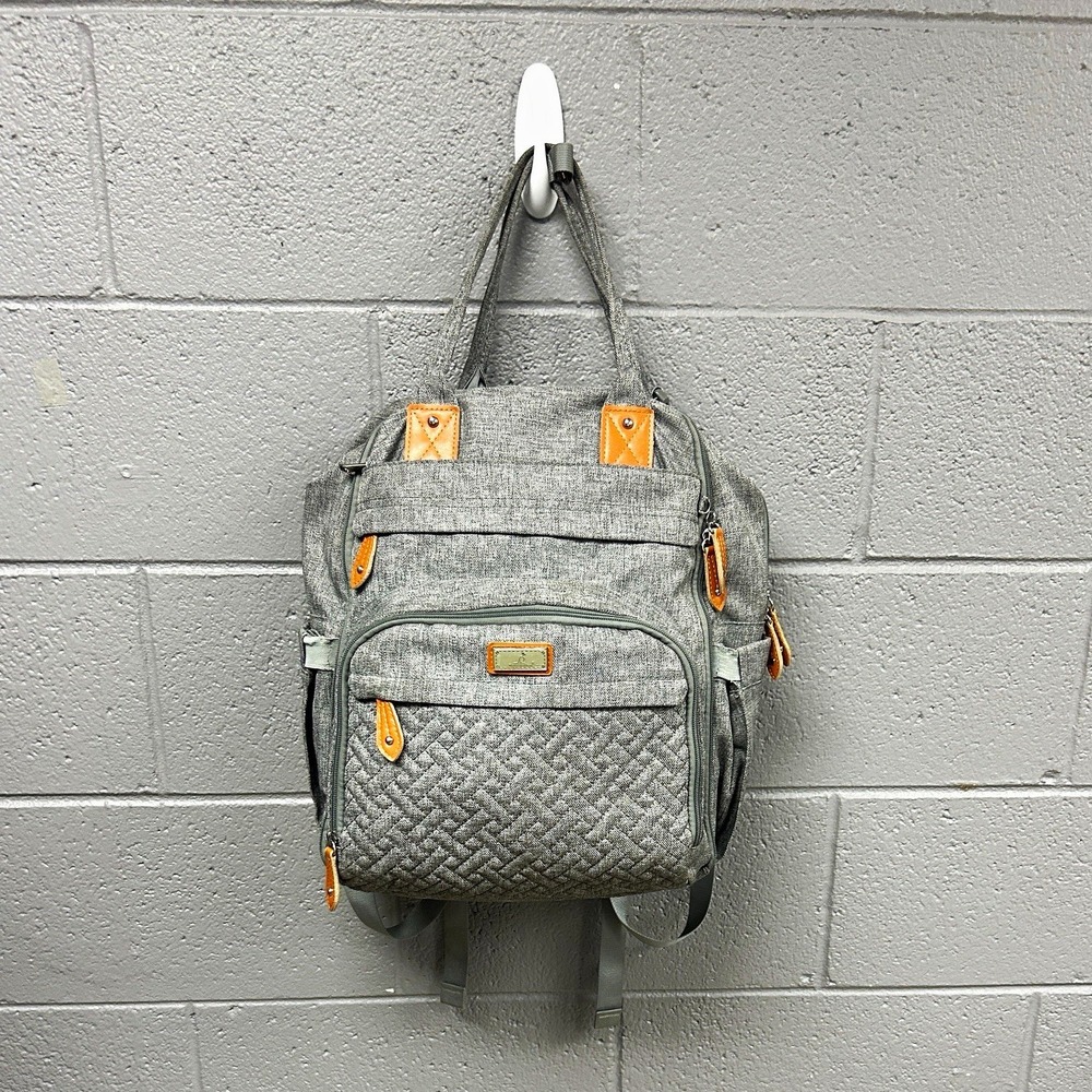BabbleRoo Gray Diaper Bag Backpack, Zipper, Inner/Outer Pockets, Straps